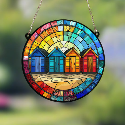 Beach Huts Stained Glass Effect Suncatcher